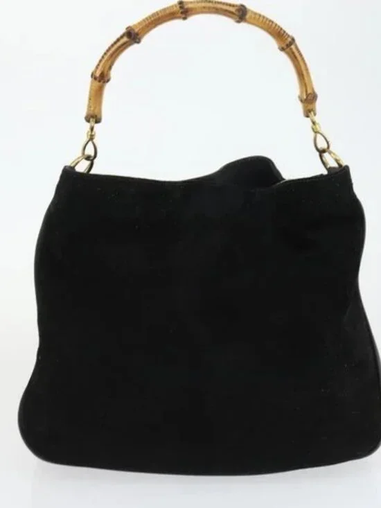 GUCCI Bamboo Hand Bag Patent leather 2 Set Black Auth bs33355 - Picture 10 of 16